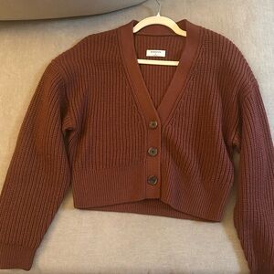 Aritzia Babaton Canberra 100% Merino Wool Brown/Red Cardigan